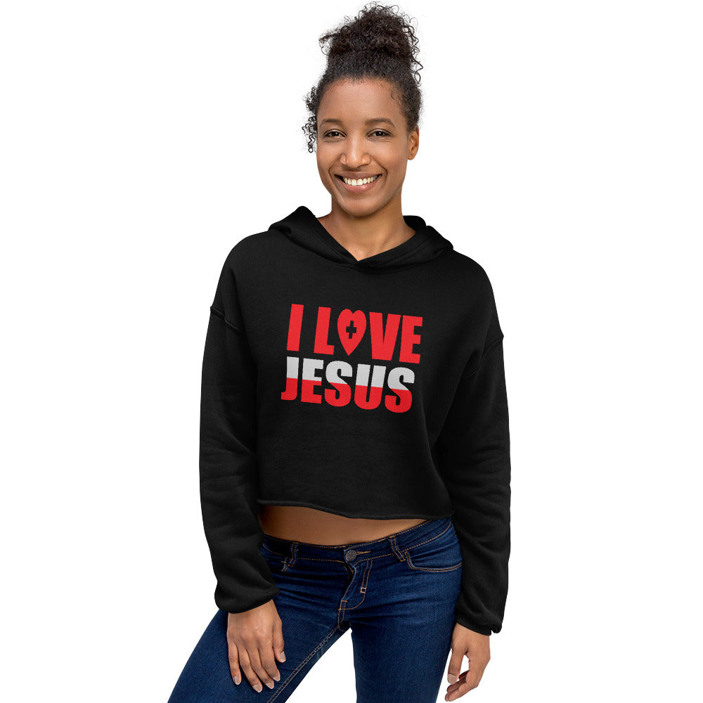 I Love Jesus Women's Christian Crop Hoodie (Hooded Sweatshirt)