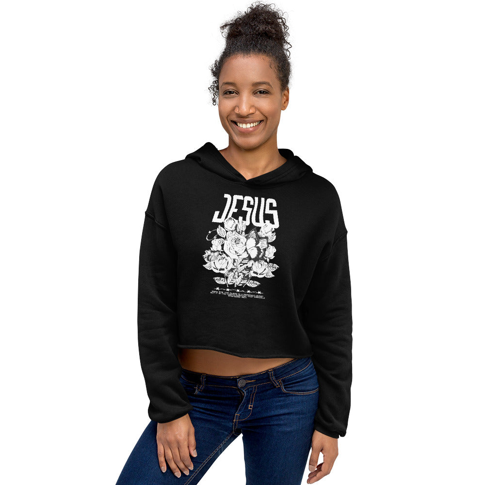 Jesus (flowered) Women's Christian Crop Hoodie (Hooded Sweatshirt