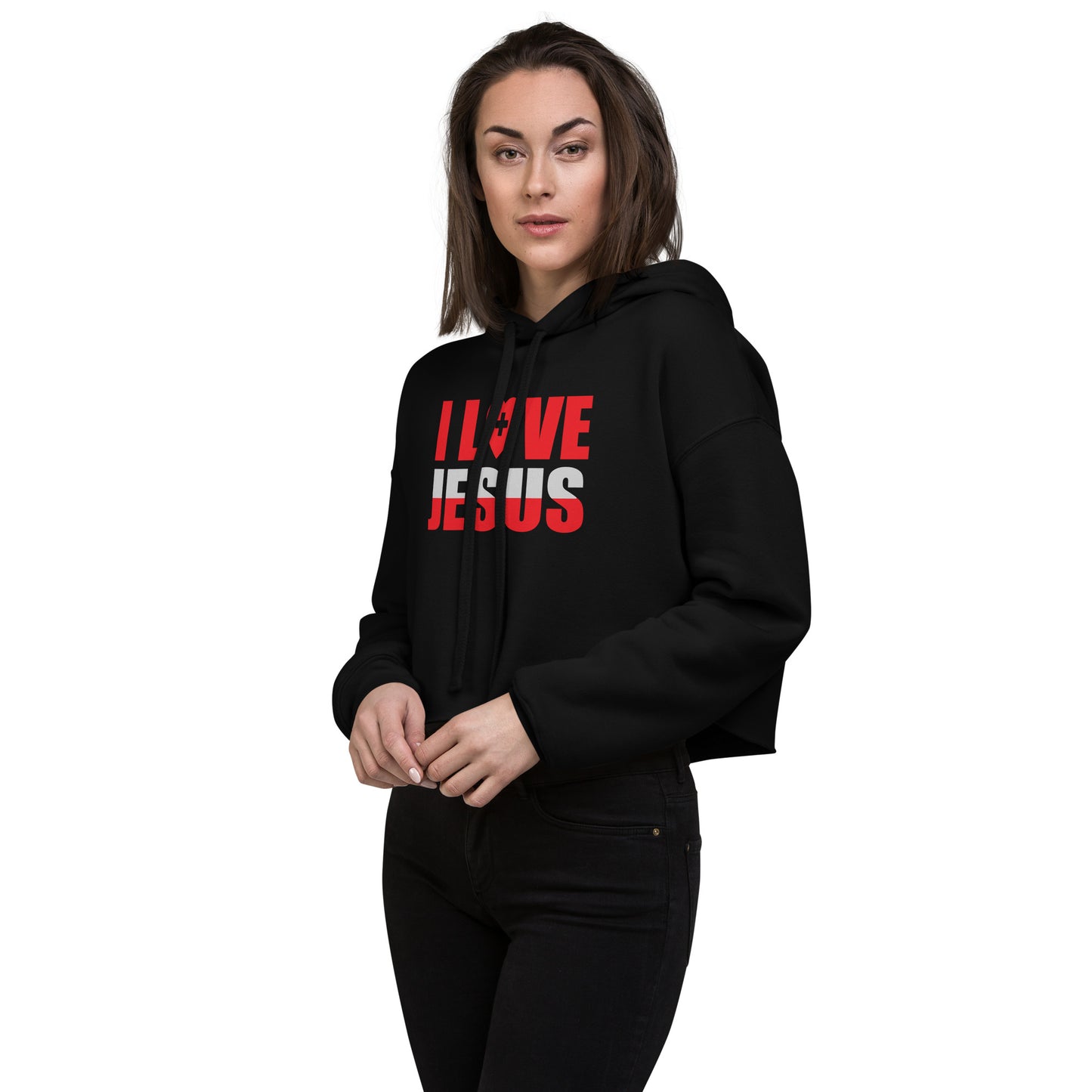 I Love Jesus Women's Christian Crop Hoodie (Hooded Sweatshirt)