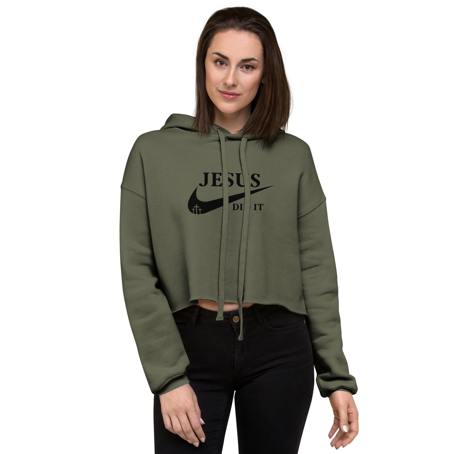 Jesus Did It (Like Nike) Women's Christian Crop Hoodie (Hooded Sweatshirt)