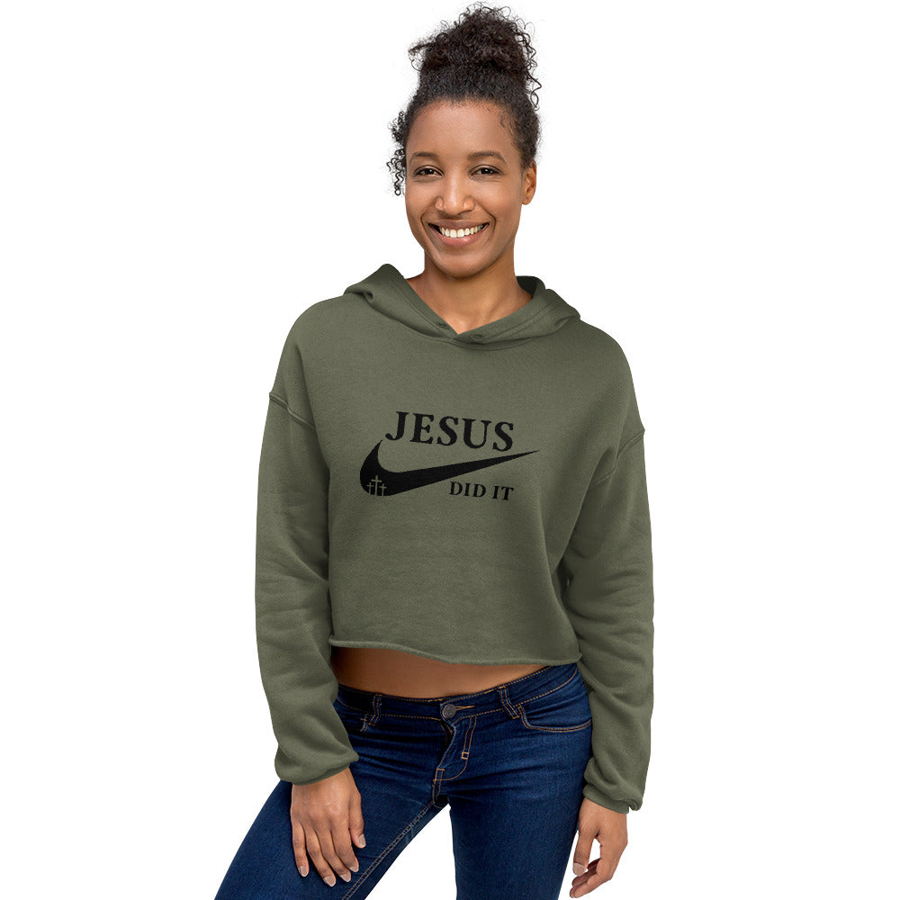 Jesus Did It (Like Nike) Women's Christian Crop Hoodie (Hooded Sweatshirt)