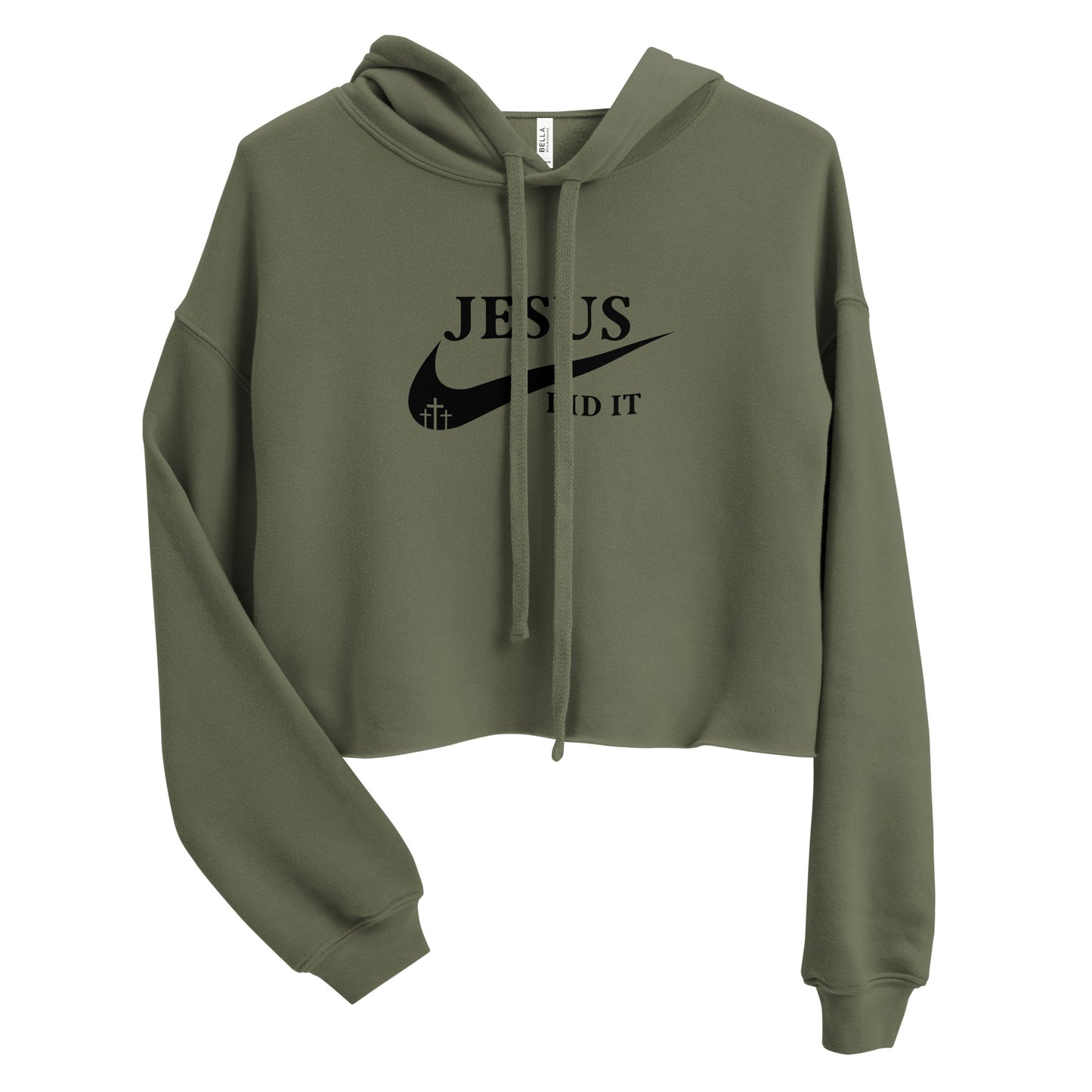 Jesus Did It (Like Nike) Women's Christian Crop Hoodie (Hooded Sweatshirt)