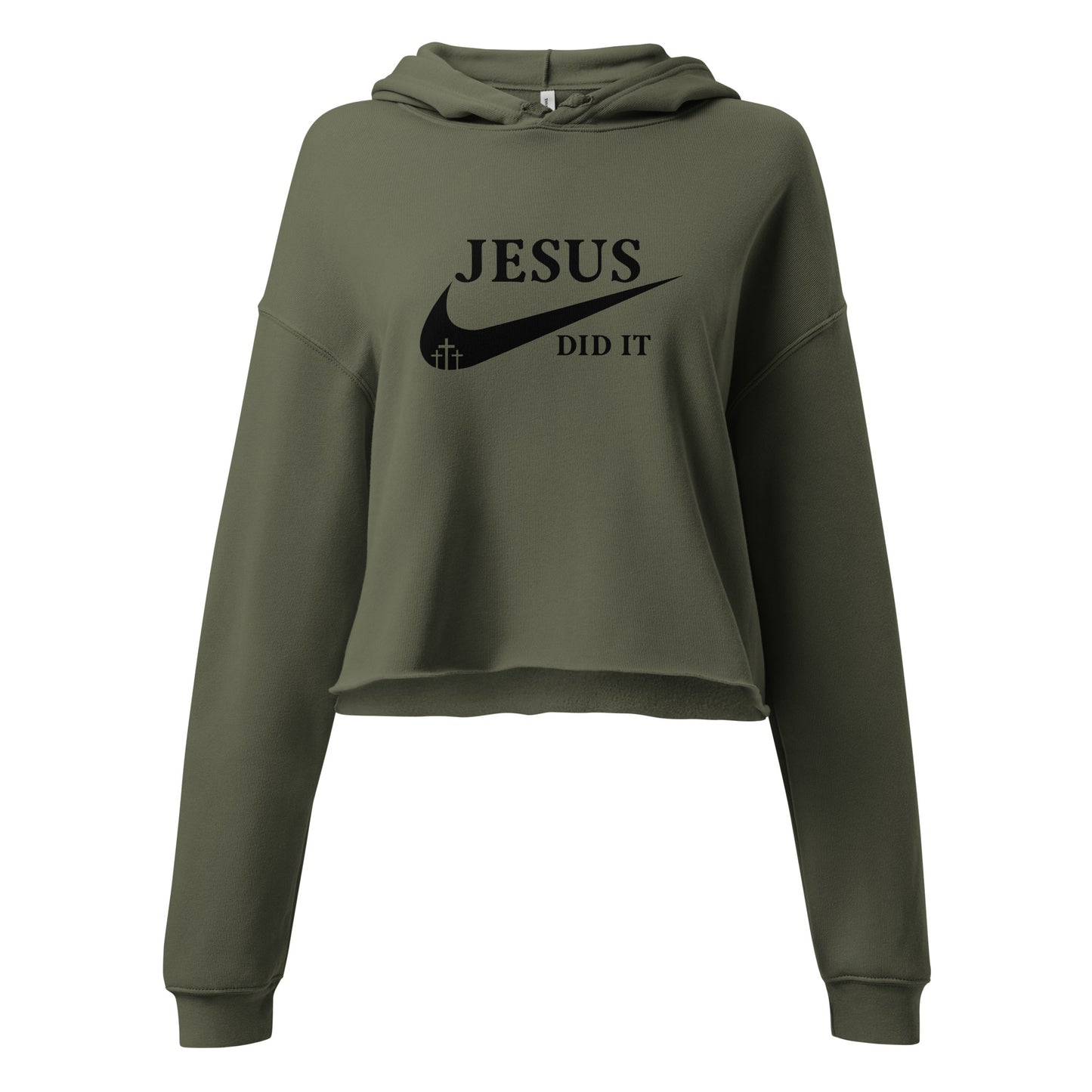 Jesus Did It (Like Nike) Women's Christian Crop Hoodie (Hooded Sweatshirt)