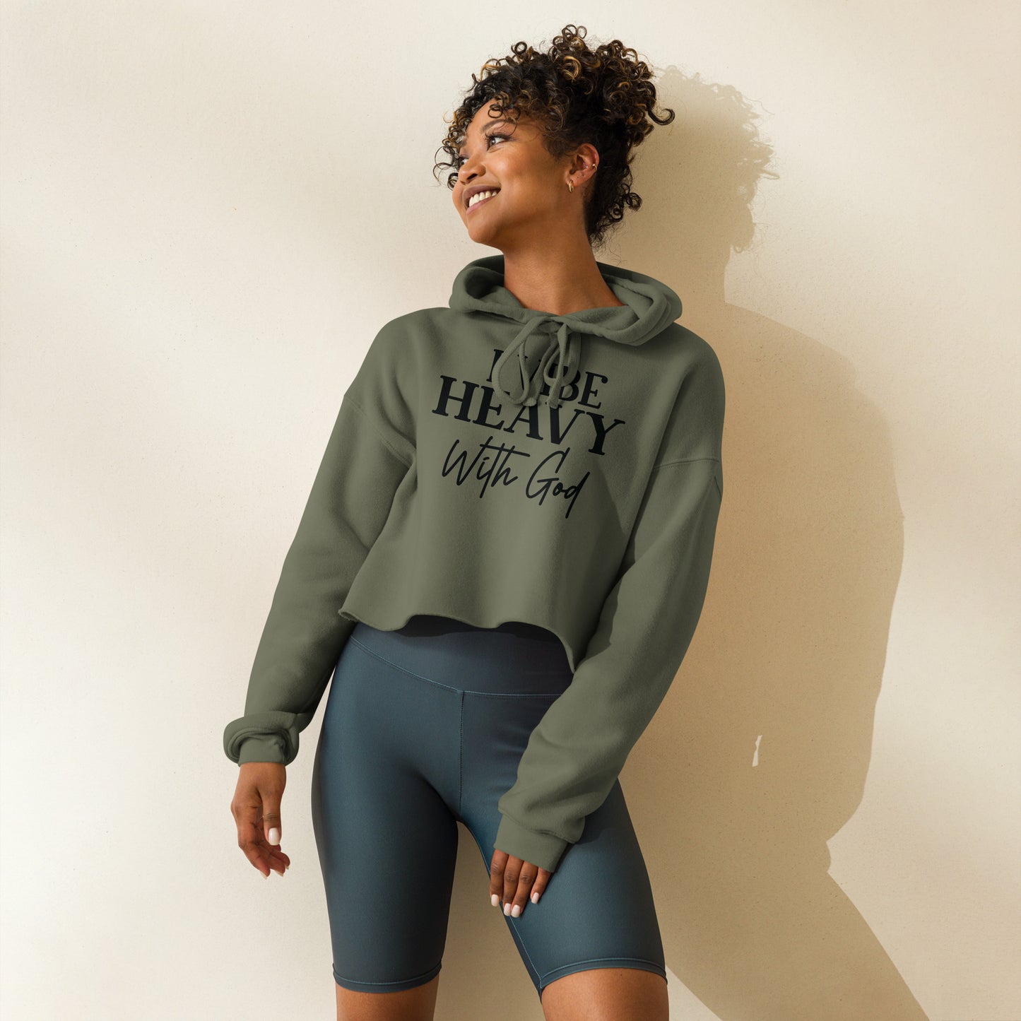 I Vibe Heavy With God Women's Christian Crop Hoodie (Hooded Sweatshirt)