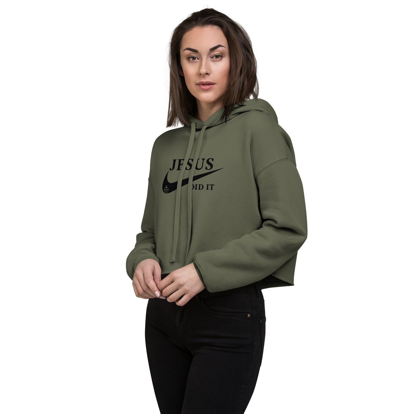 Jesus Did It (Like Nike) Women's Christian Crop Hoodie (Hooded Sweatshirt)