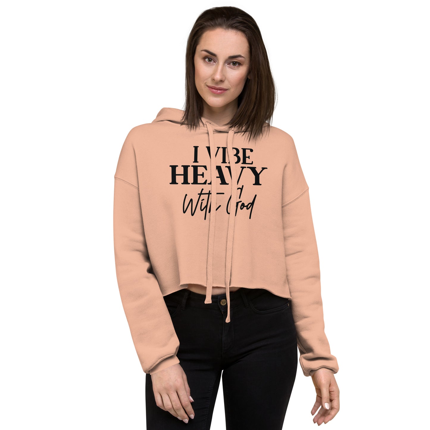 I Vibe Heavy With God Women's Christian Crop Hoodie (Hooded Sweatshirt)