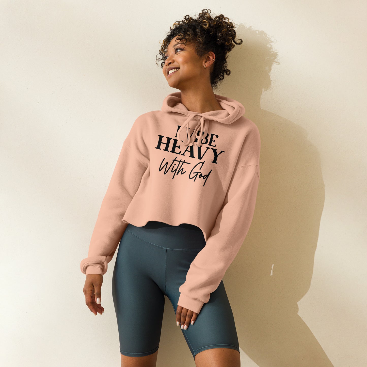 I Vibe Heavy With God Women's Christian Crop Hoodie (Hooded Sweatshirt)