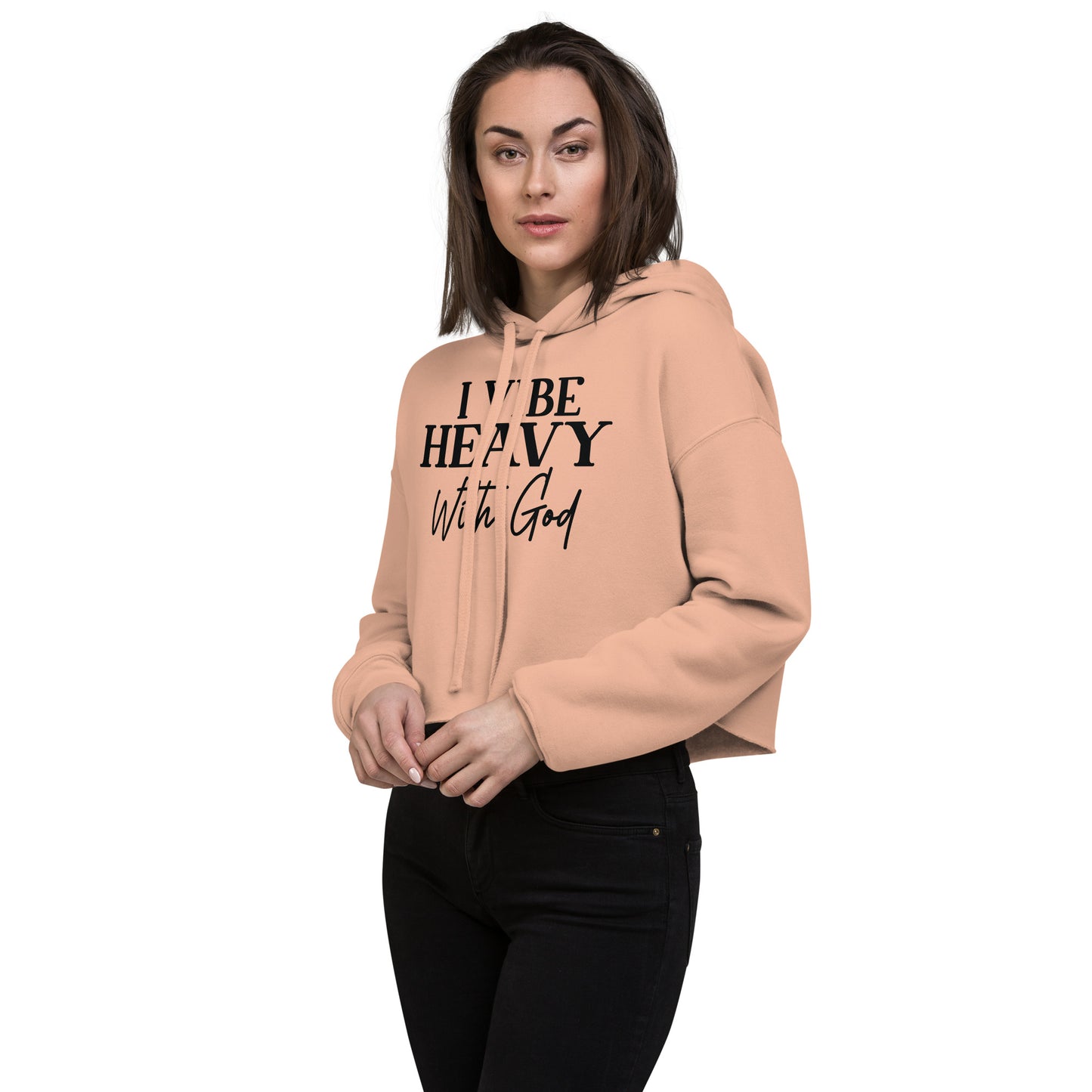 I Vibe Heavy With God Women's Christian Crop Hoodie (Hooded Sweatshirt)