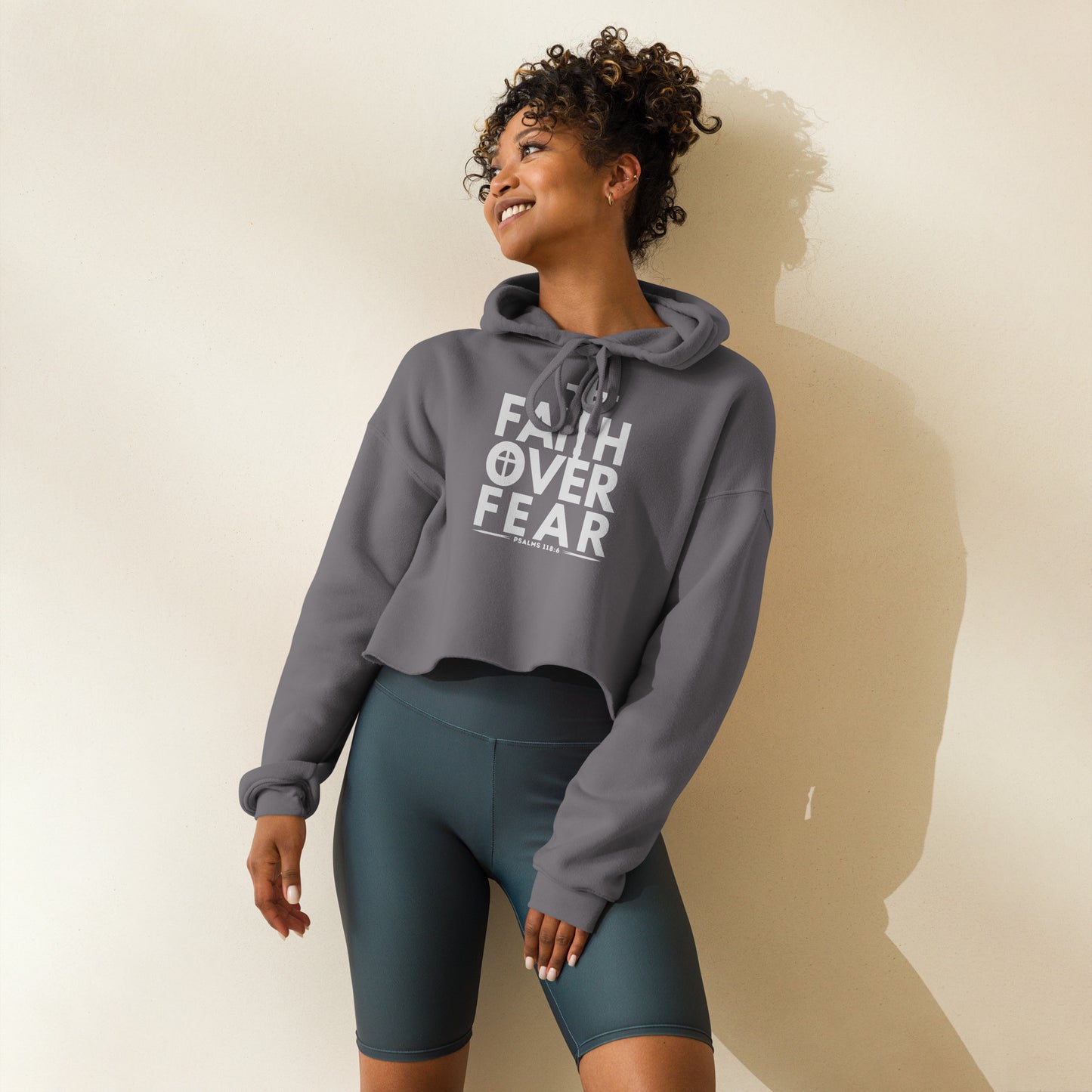 Faith Over Fear Women's Christian Crop Hoodie (Hooded Sweatshirt)