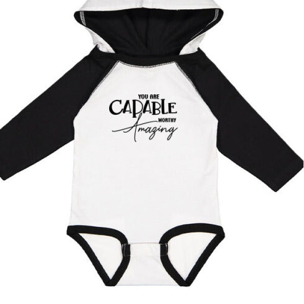 you are amazing Christian Baby Hooded Long Sleeve Onesie with Ears - ClaimedbyGodDesigns