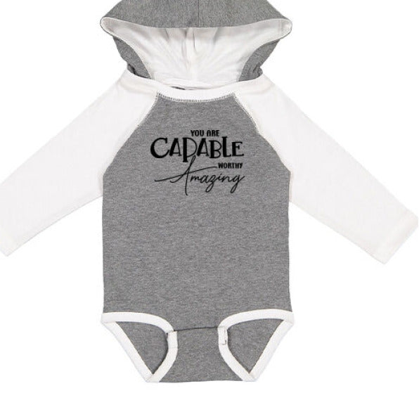 you are amazing Christian Baby Hooded Long Sleeve Onesie with Ears - ClaimedbyGodDesigns