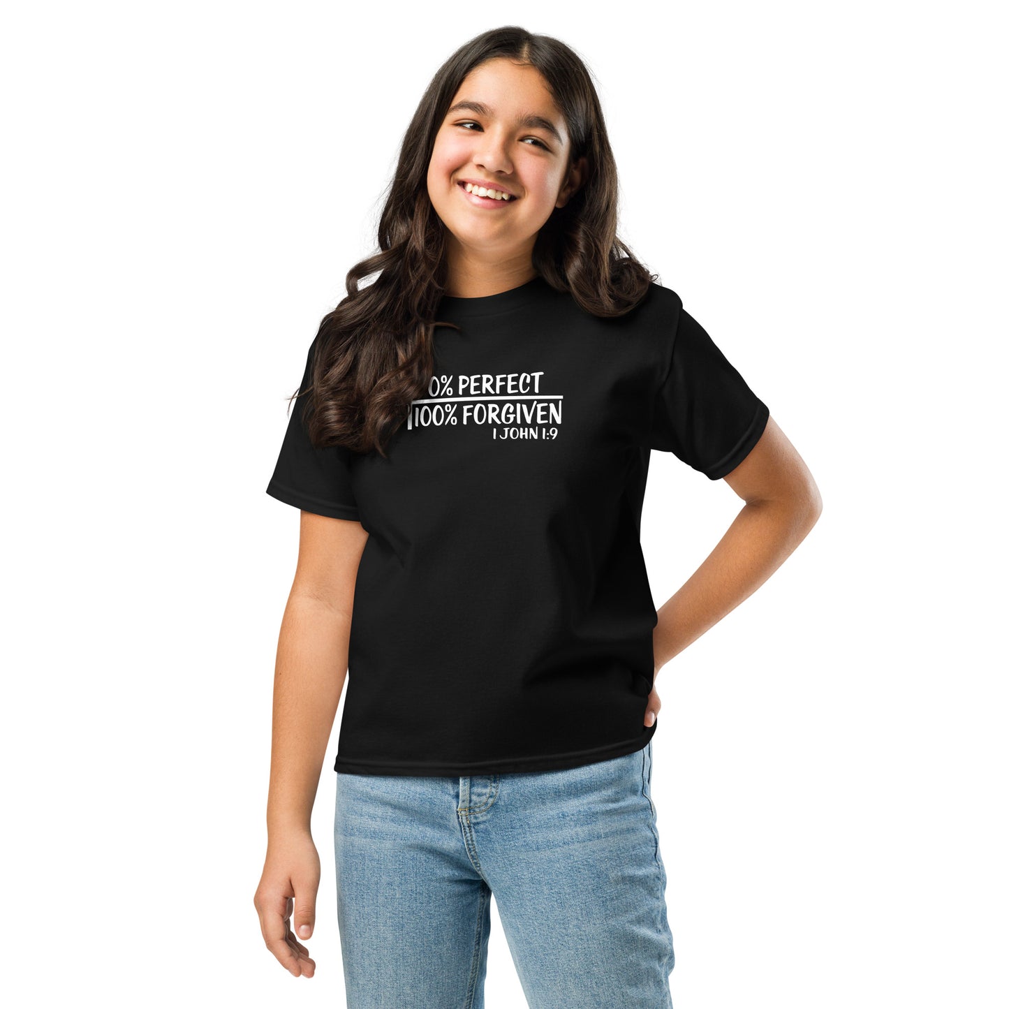 Zero Percent Perfect One Hundred Percent Forgiven Youth Christian T-shirt