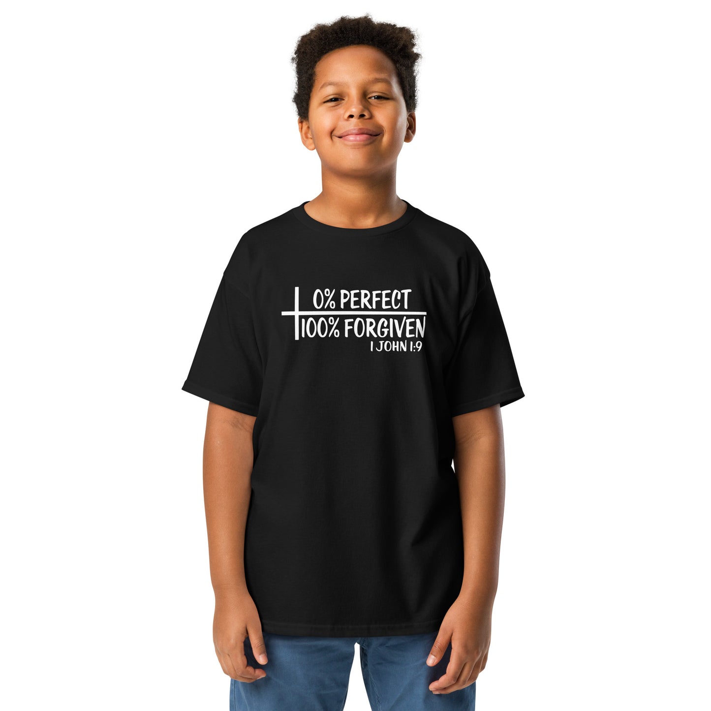 Zero Percent Perfect One Hundred Percent Forgiven Youth Christian T-shirt