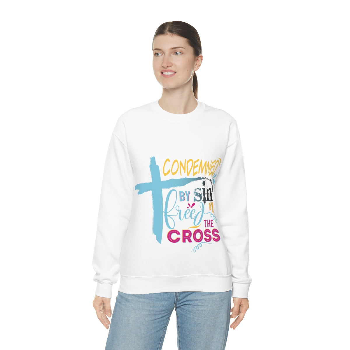 Condemned By Sin Freed By The Cross Unisex Heavy Blend™ Crewneck Sweatshirt Printify