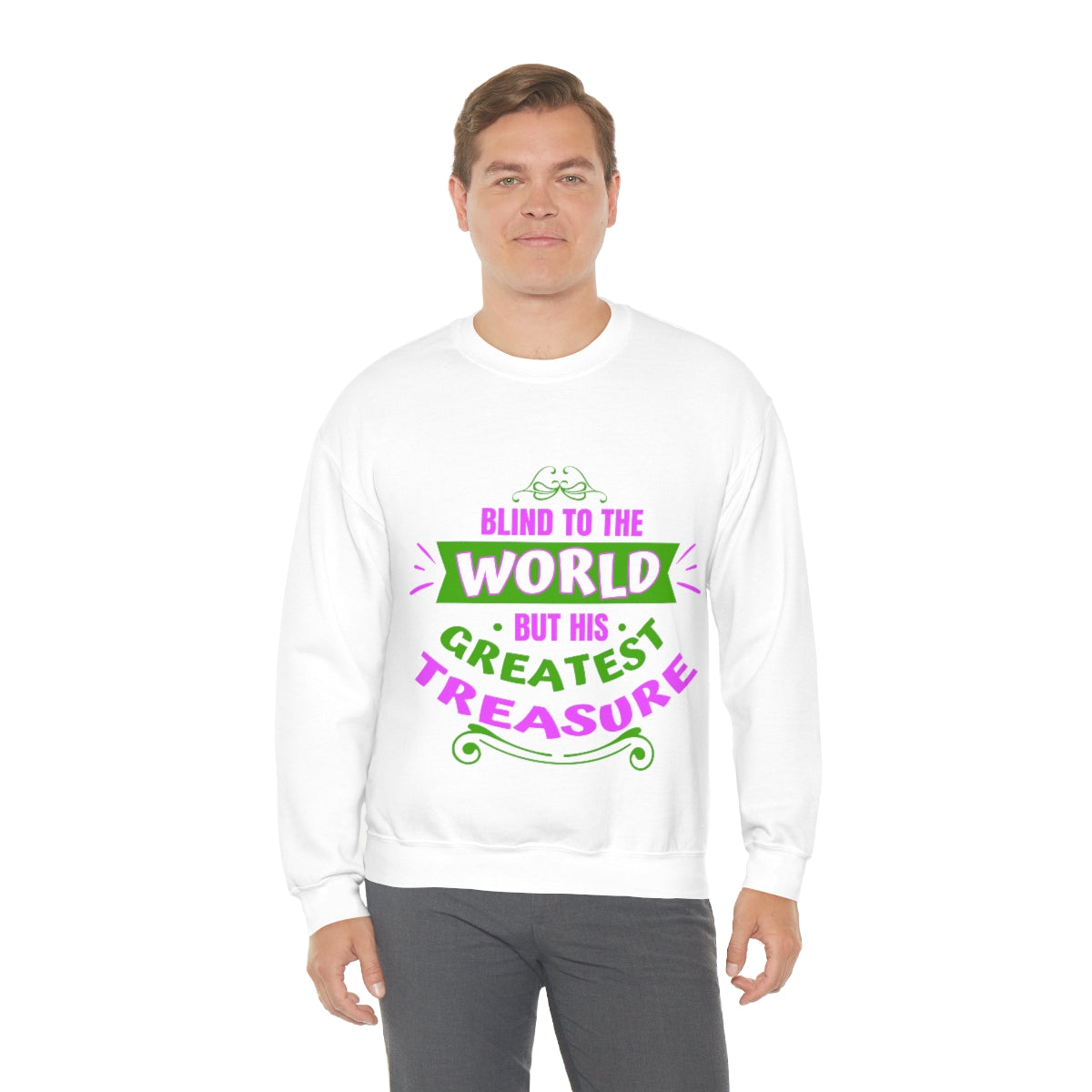 Blind To The World But His Greatest Treasure Unisex Heavy Blend™ Crewneck Sweatshirt Printify
