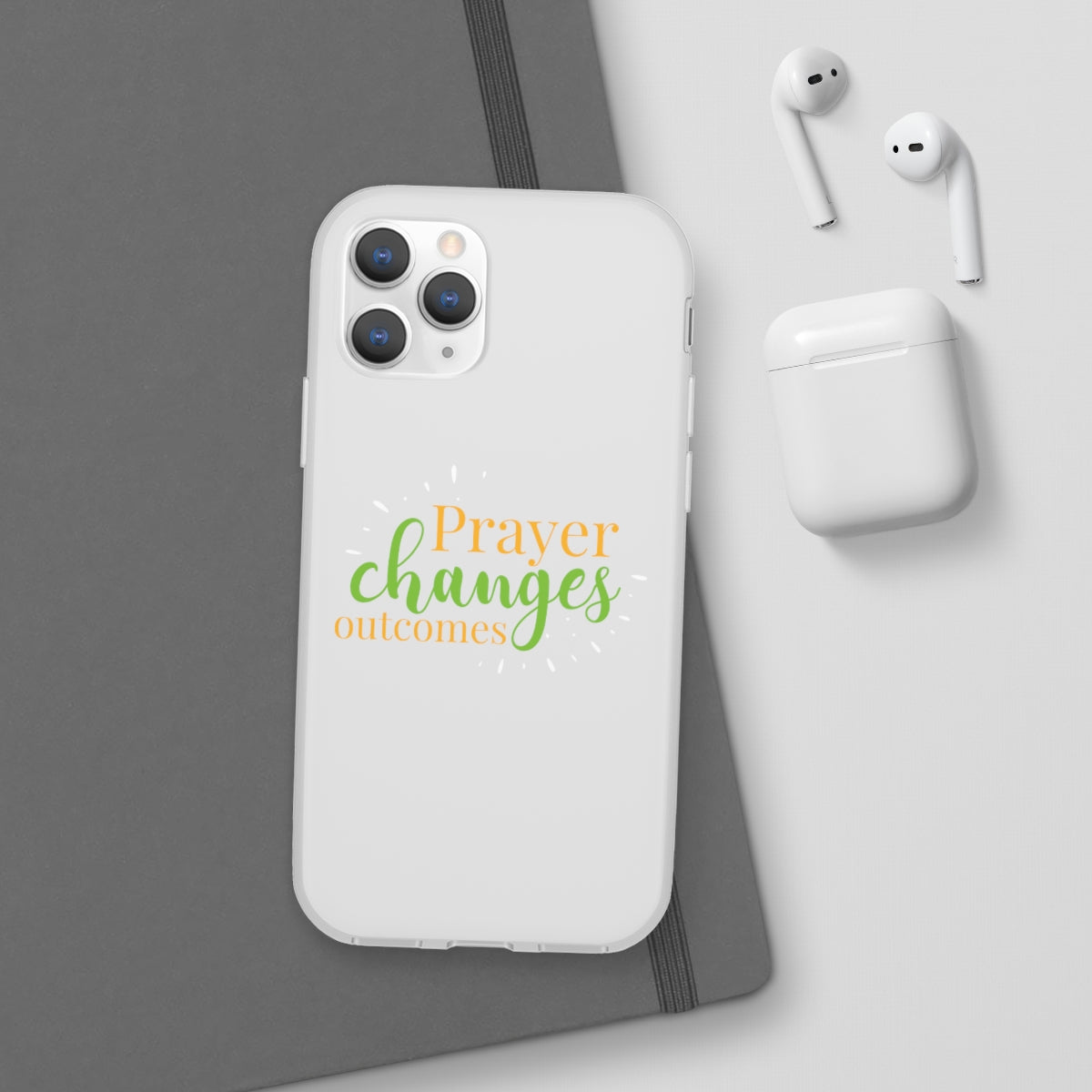 Prayer Changes Outcomes Flexi Phone Case compatible with select IPhone & Samsung Galaxy Phones Printify