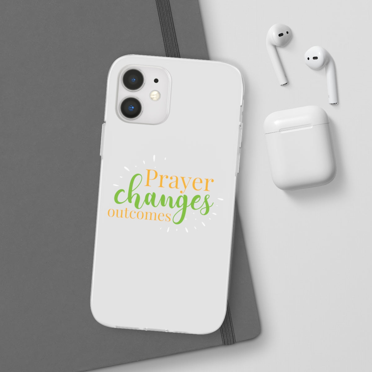 Prayer Changes Outcomes Flexi Phone Case compatible with select IPhone & Samsung Galaxy Phones Printify