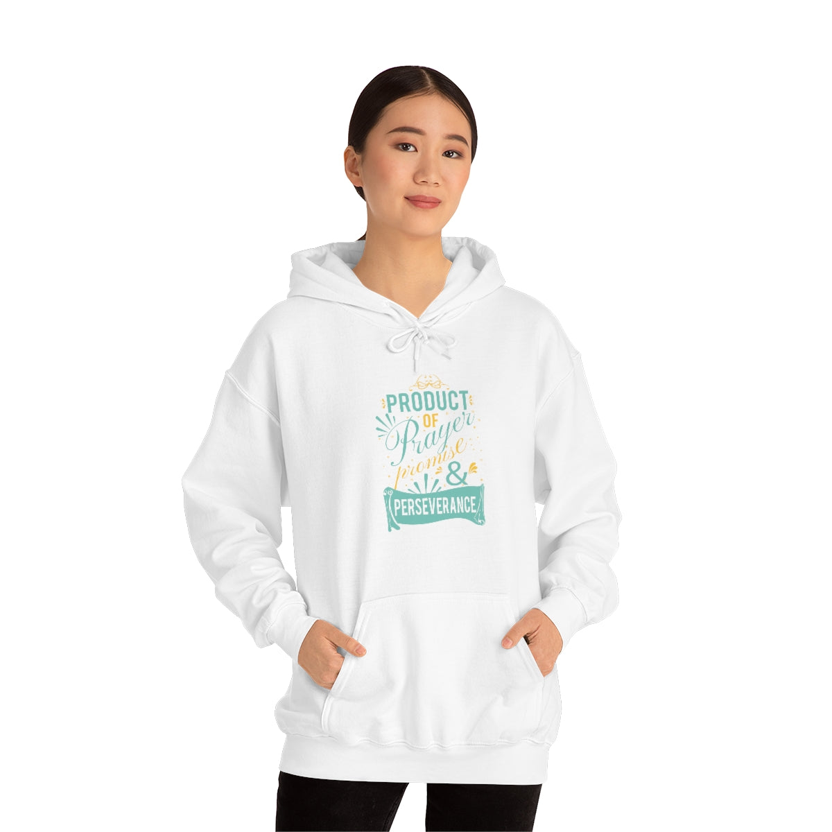 Product of Prayer, promise, and perseverance Unisex Hooded Sweatshirt Printify