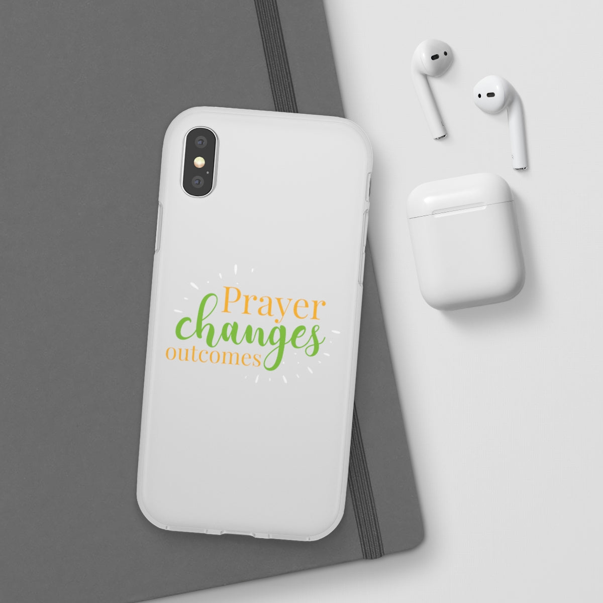 Prayer Changes Outcomes Flexi Phone Case compatible with select IPhone & Samsung Galaxy Phones Printify