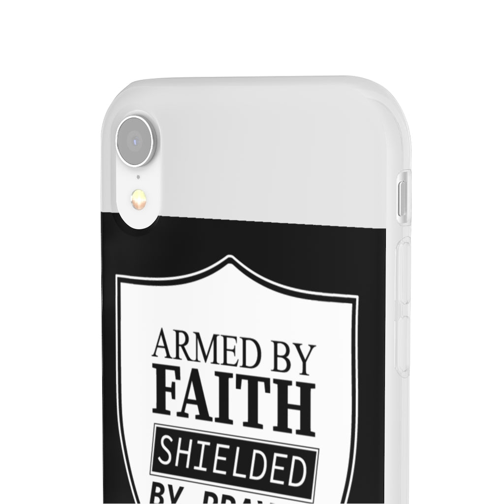 Armed by faith shielded by prayer Flexi Phone Case, compatible with select IPhone & Samsung Galaxy Phones Printify