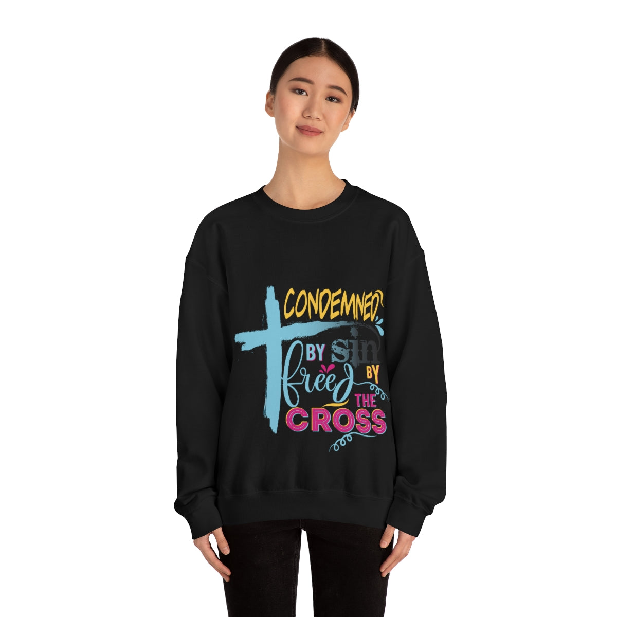 Condemned By Sin Freed By The Cross Unisex Heavy Blend™ Crewneck Sweatshirt Printify