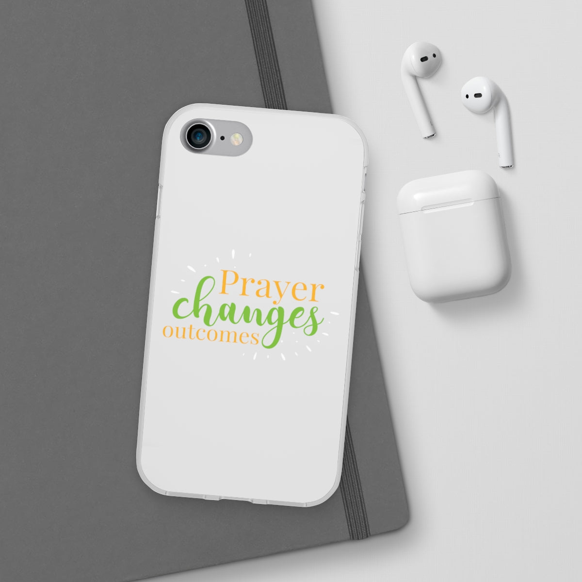 Prayer Changes Outcomes Flexi Phone Case compatible with select IPhone & Samsung Galaxy Phones Printify