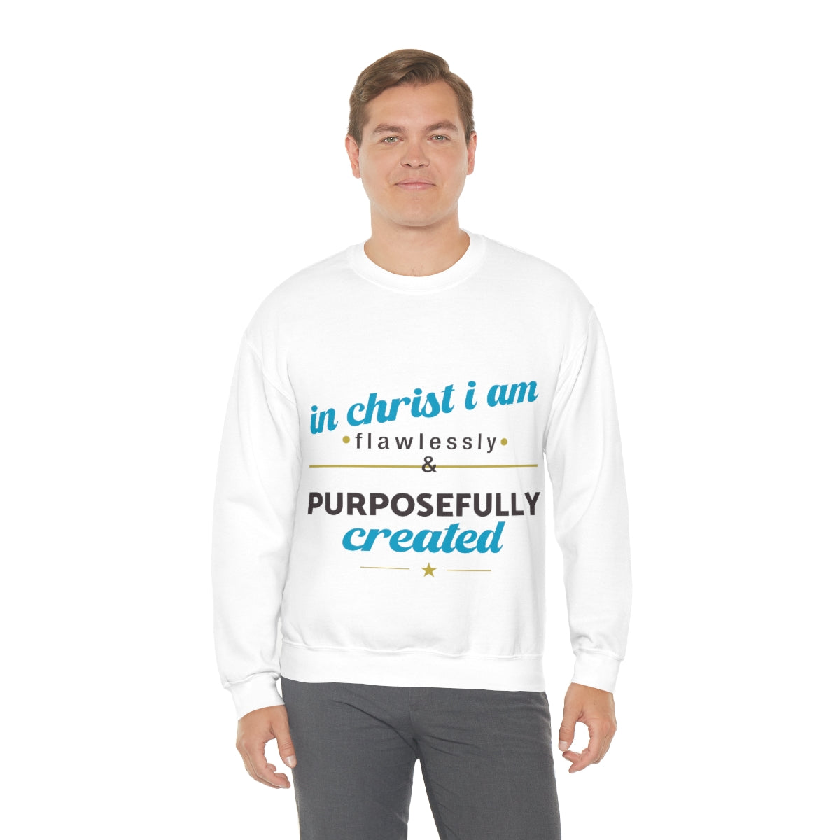 In Christ I Am Flawlessly & Purposefully Created Unisex Heavy Blend™ Crewneck Sweatshirt Printify