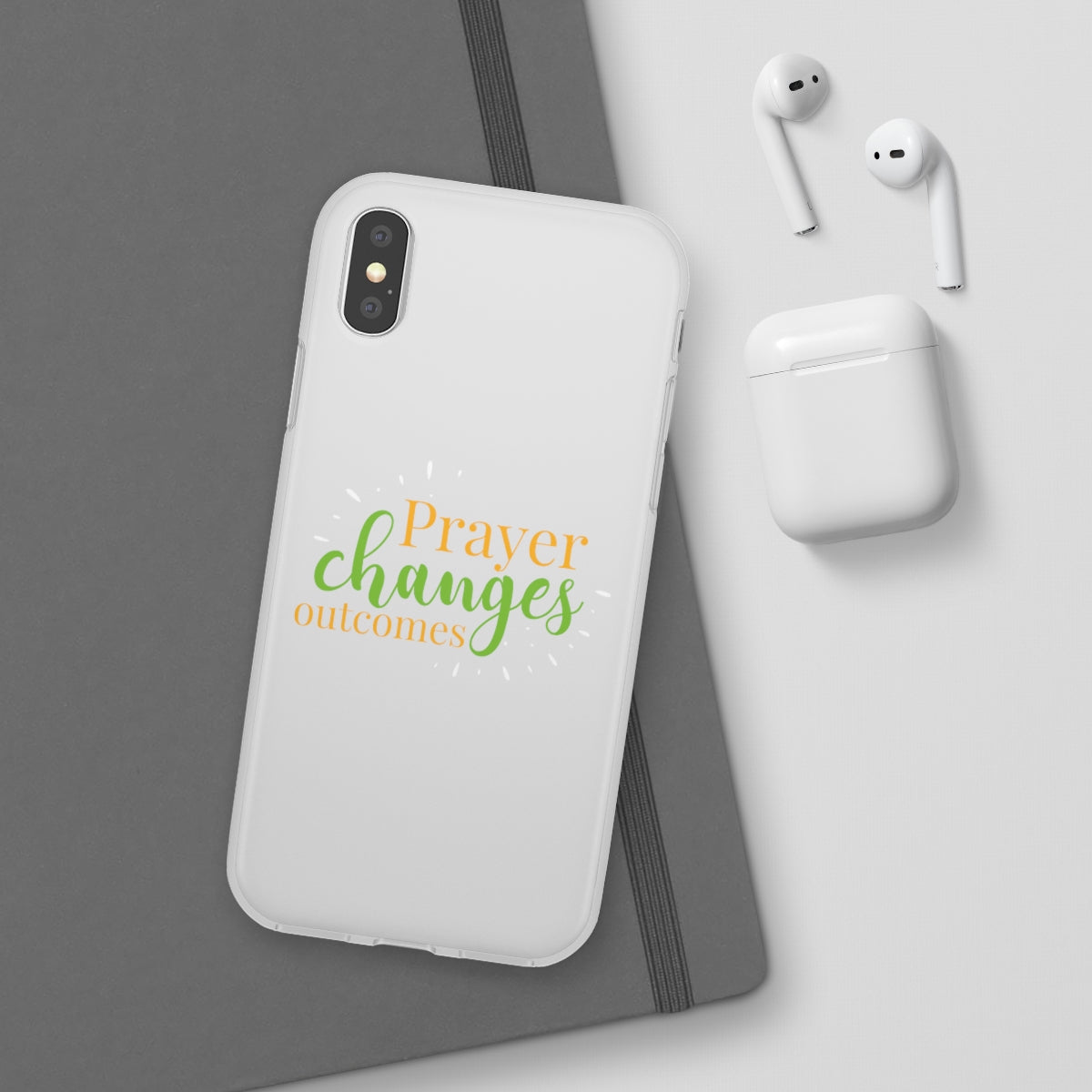 Prayer Changes Outcomes Flexi Phone Case compatible with select IPhone & Samsung Galaxy Phones Printify