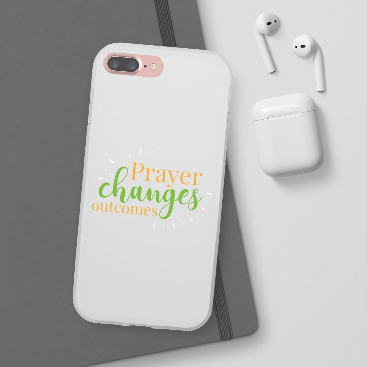 Prayer Changes Outcomes Flexi Phone Case compatible with select IPhone & Samsung Galaxy Phones Printify