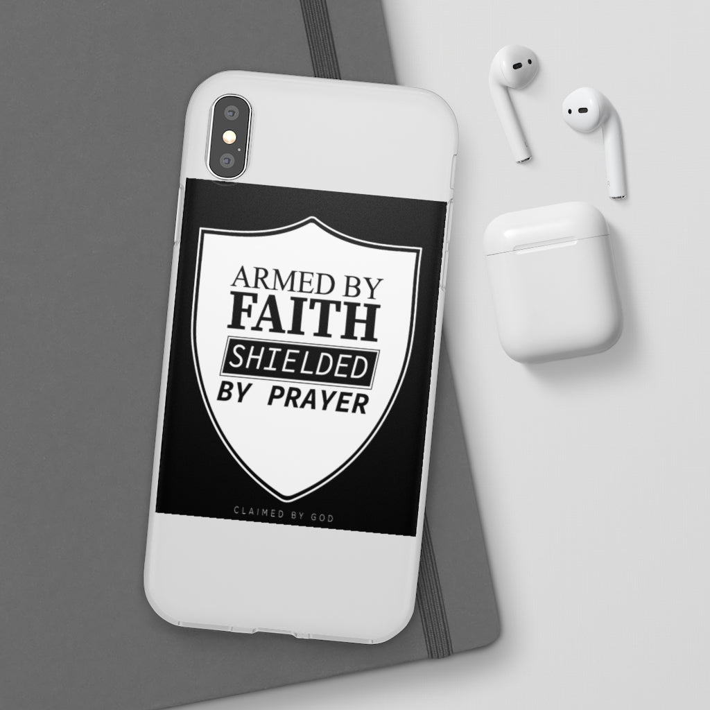 Armed by faith shielded by prayer Flexi Phone Case, compatible with select IPhone & Samsung Galaxy Phones Printify