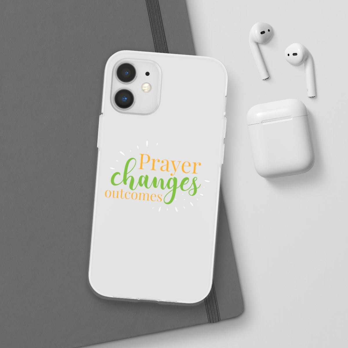 Prayer Changes Outcomes Flexi Phone Case compatible with select IPhone & Samsung Galaxy Phones Printify