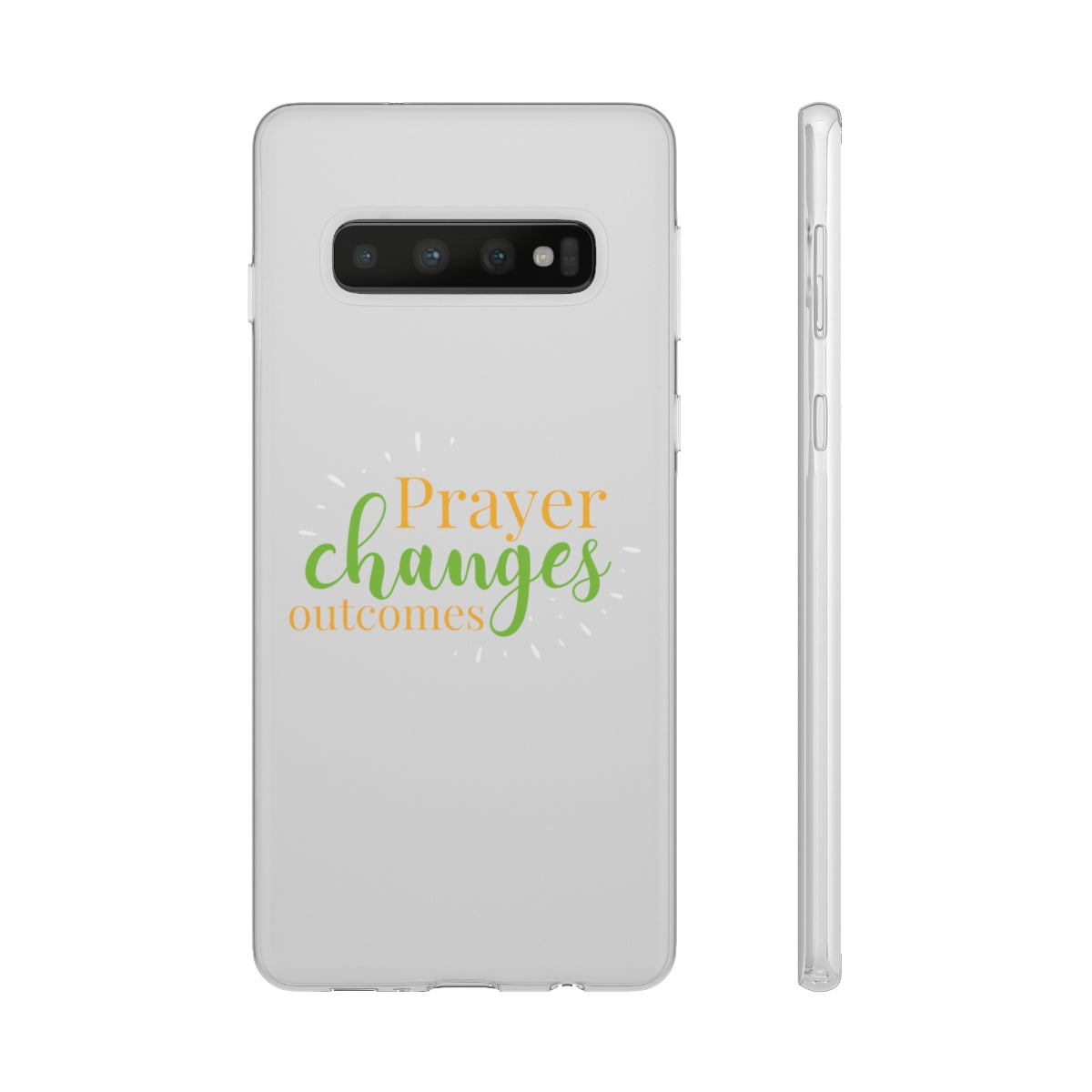 Prayer Changes Outcomes Flexi Phone Case compatible with select IPhone & Samsung Galaxy Phones Printify