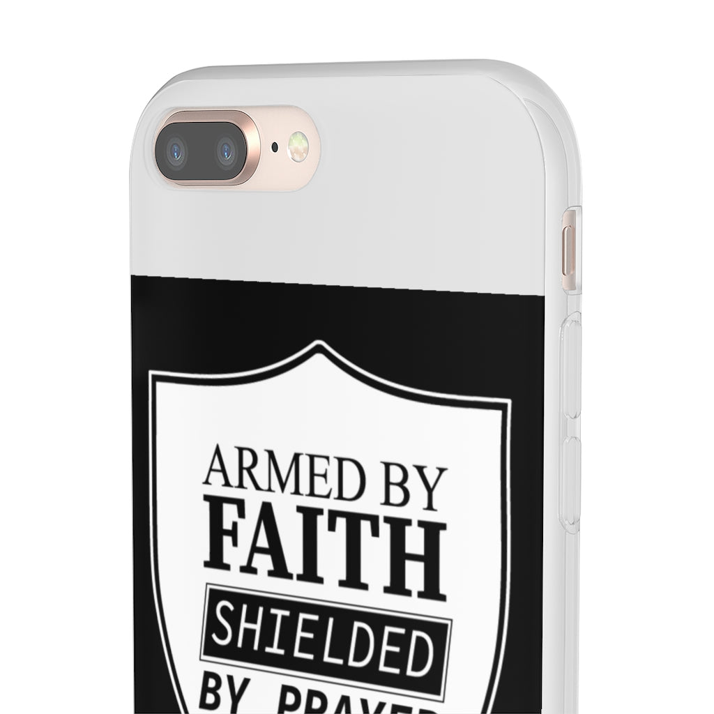 Armed by faith shielded by prayer Flexi Phone Case, compatible with select IPhone & Samsung Galaxy Phones Printify