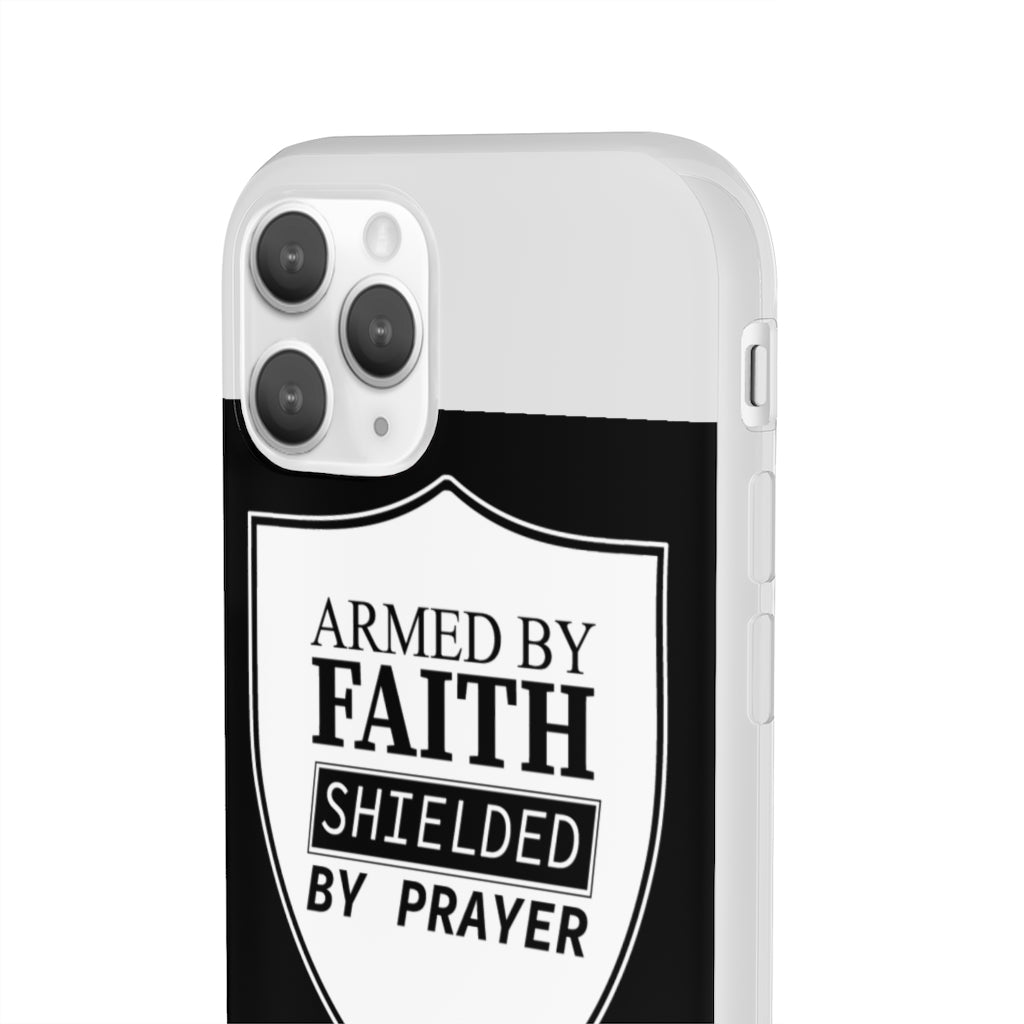 Armed by faith shielded by prayer Flexi Phone Case, compatible with select IPhone & Samsung Galaxy Phones Printify