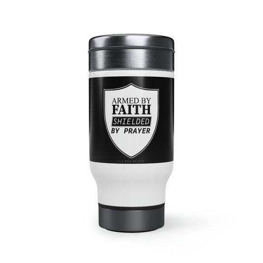 Armed By Faith Shielded By Prayer Travel Mug with Handle, 14oz