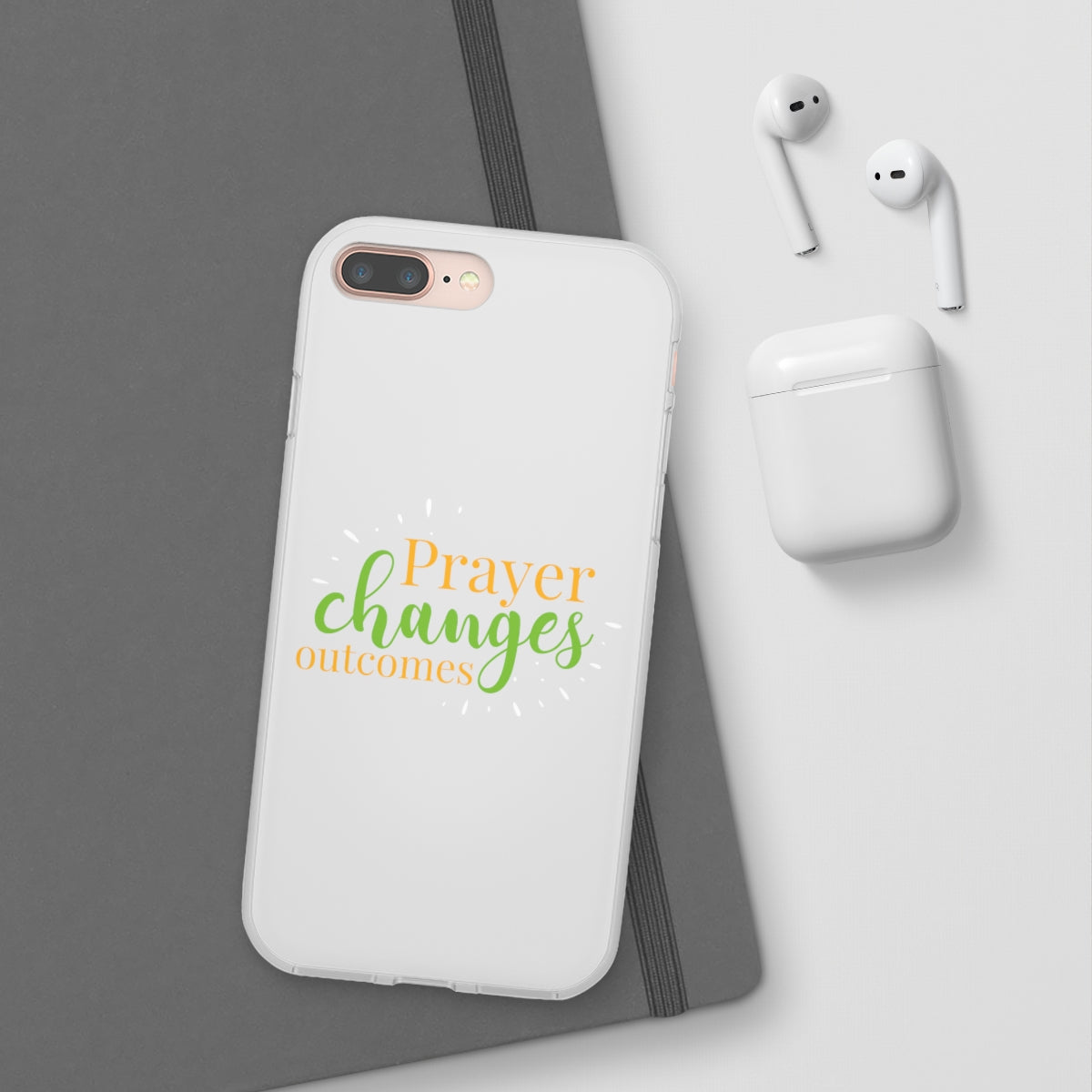 Prayer Changes Outcomes Flexi Phone Case compatible with select IPhone & Samsung Galaxy Phones Printify