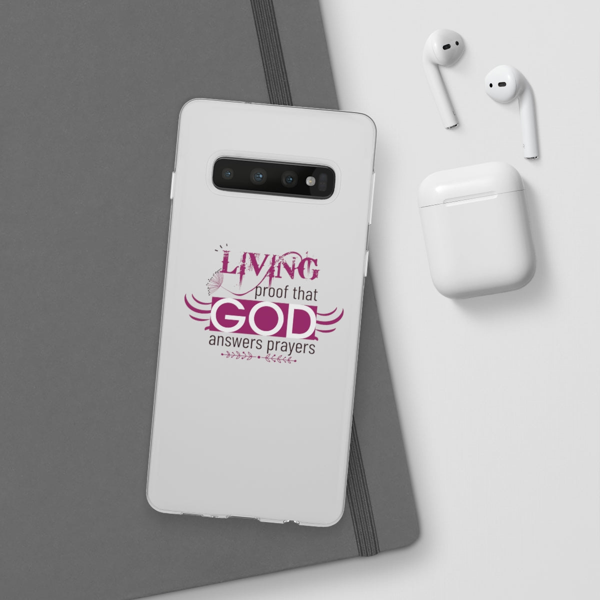 Living Proof That God Answers Prayers Flexi Phone Case. compatible with select IPhone & Samsung Galaxy Phones Printify