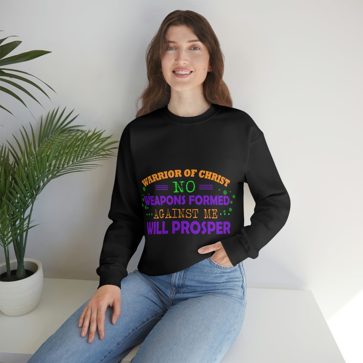 Warrior Of Christ No Weapons Formed Against Me Will Prosper Unisex Heavy Blend™ Crewneck Sweatshirt