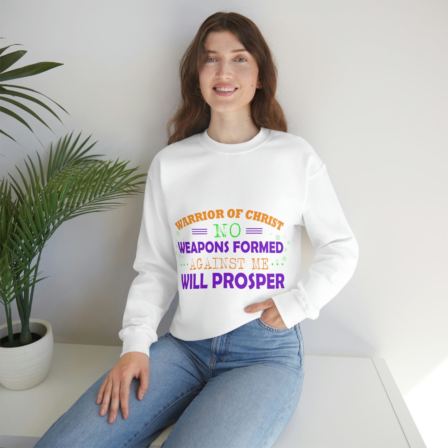 Warrior Of Christ No Weapons Formed Against Me Will Prosper Unisex Heavy Blend™ Crewneck Sweatshirt