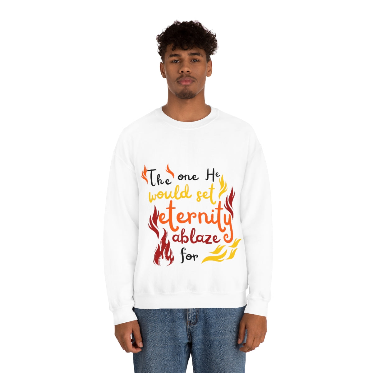 The One He Would Set Eternity Ablaze For Unisex Heavy Blend™ Crewneck Sweatshirt Printify