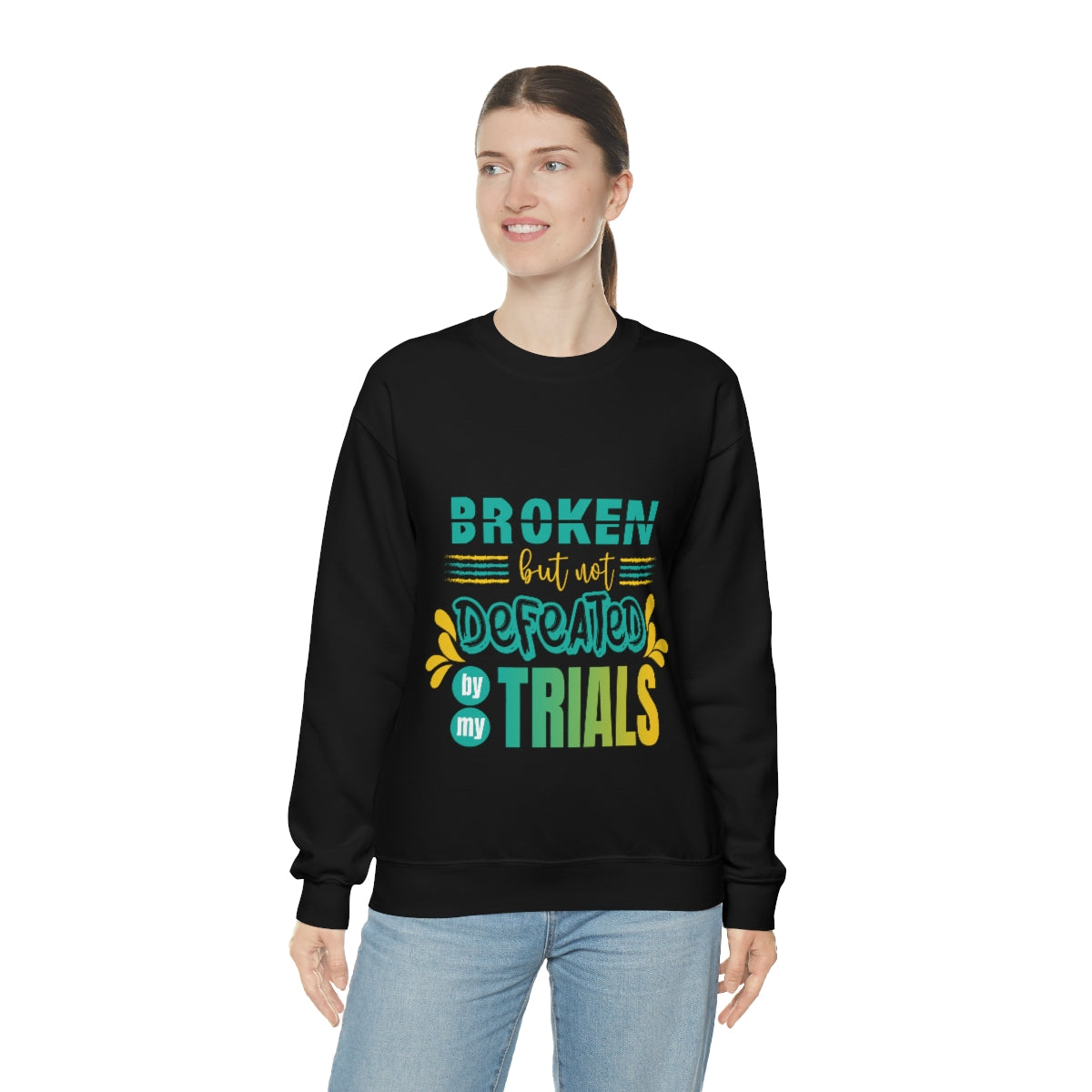 Broken But Not Defeated By My Trials Unisex Heavy Blend™ Crewneck Sweatshirt Printify