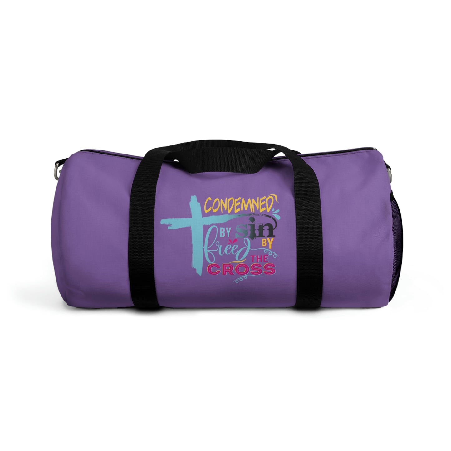 Condemned By Sin Freed By The Cross Duffel Bag Printify