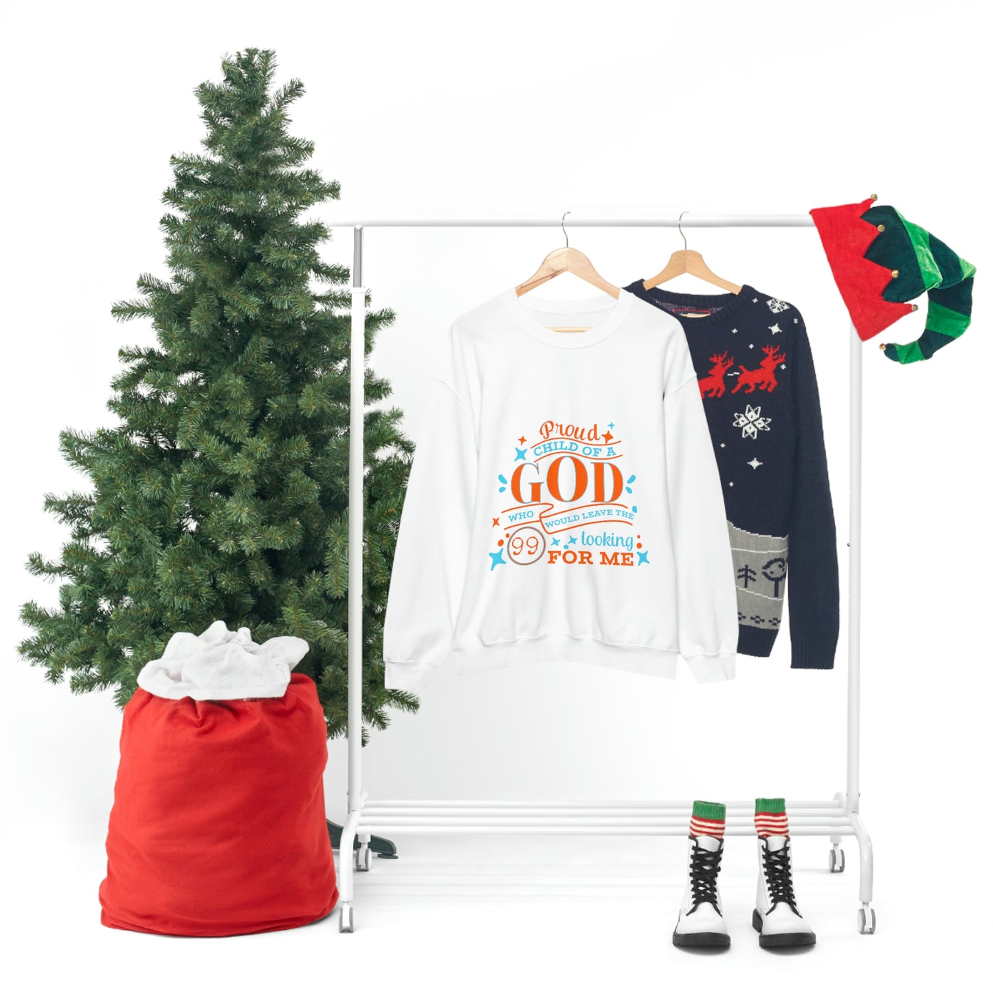 Proud Child Of A God Who Would Leave the 99 Looking For Me Unisex Heavy Blend™ Crewneck Sweatshirt