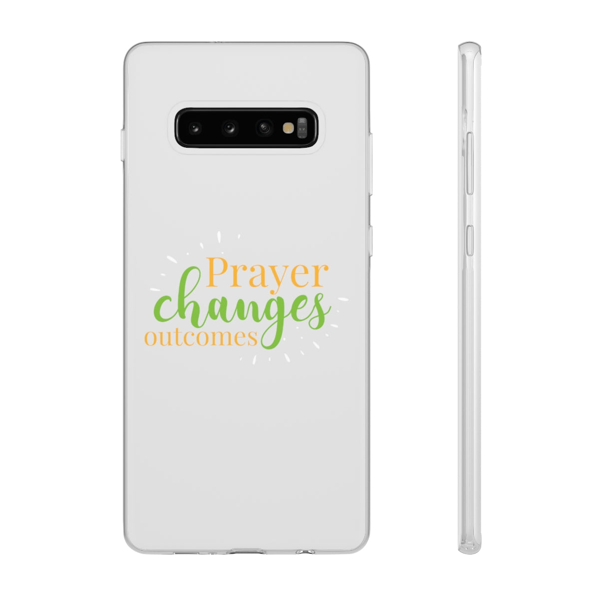 Prayer Changes Outcomes Flexi Phone Case compatible with select IPhone & Samsung Galaxy Phones Printify