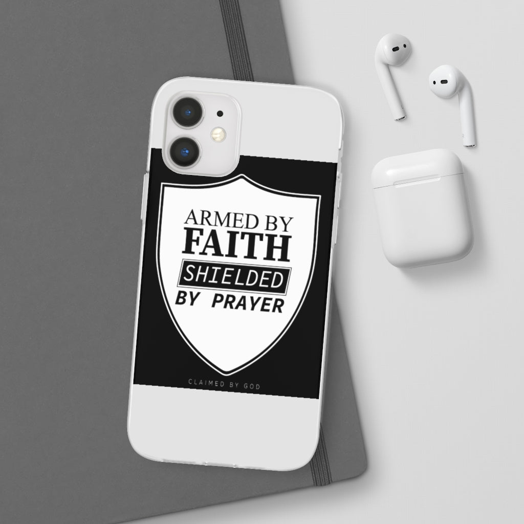 Armed by faith shielded by prayer Flexi Phone Case, compatible with select IPhone & Samsung Galaxy Phones Printify