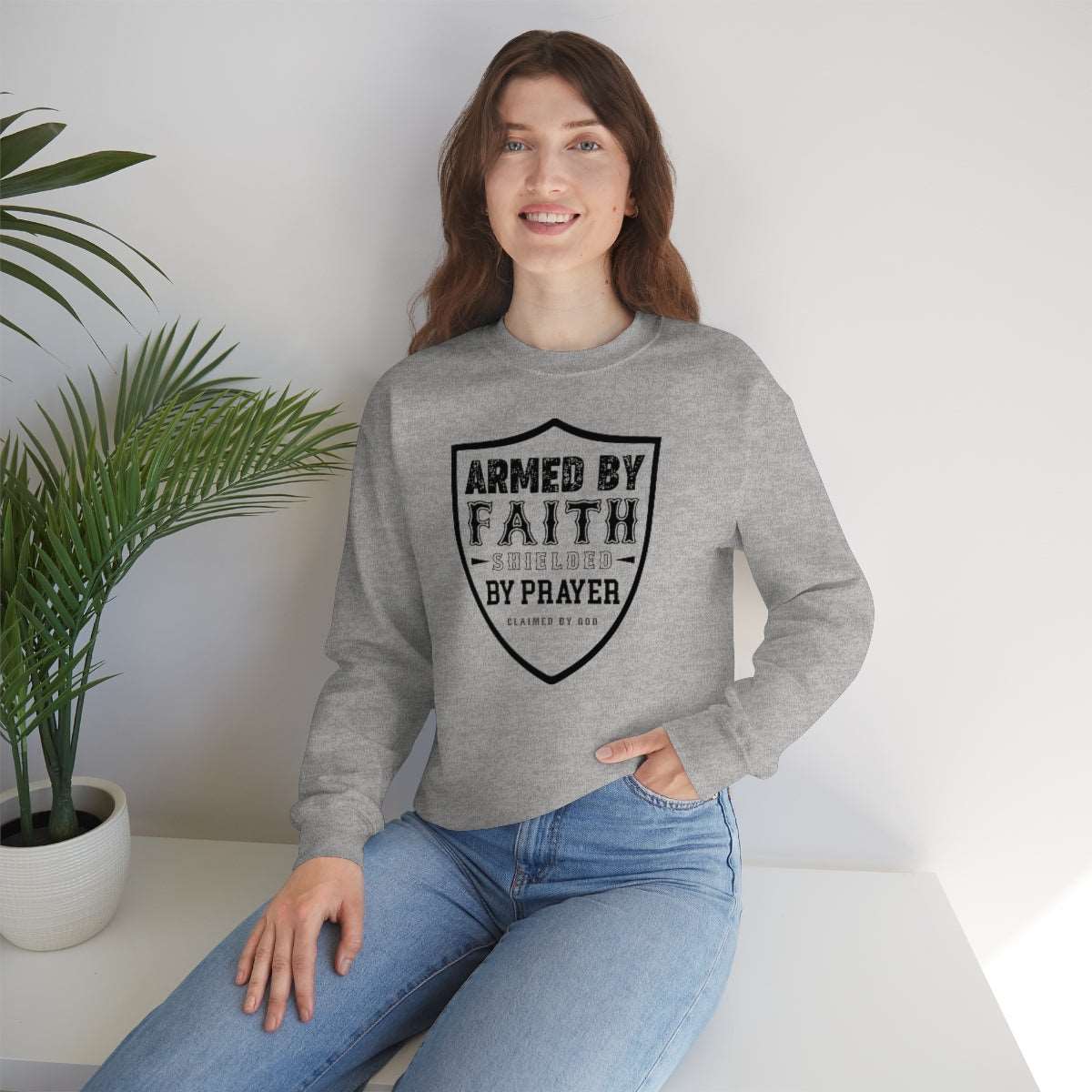 Armed By Faith Shielded By Prayer Unisex Heavy Blend™ Crewneck Sweatshirt Printify