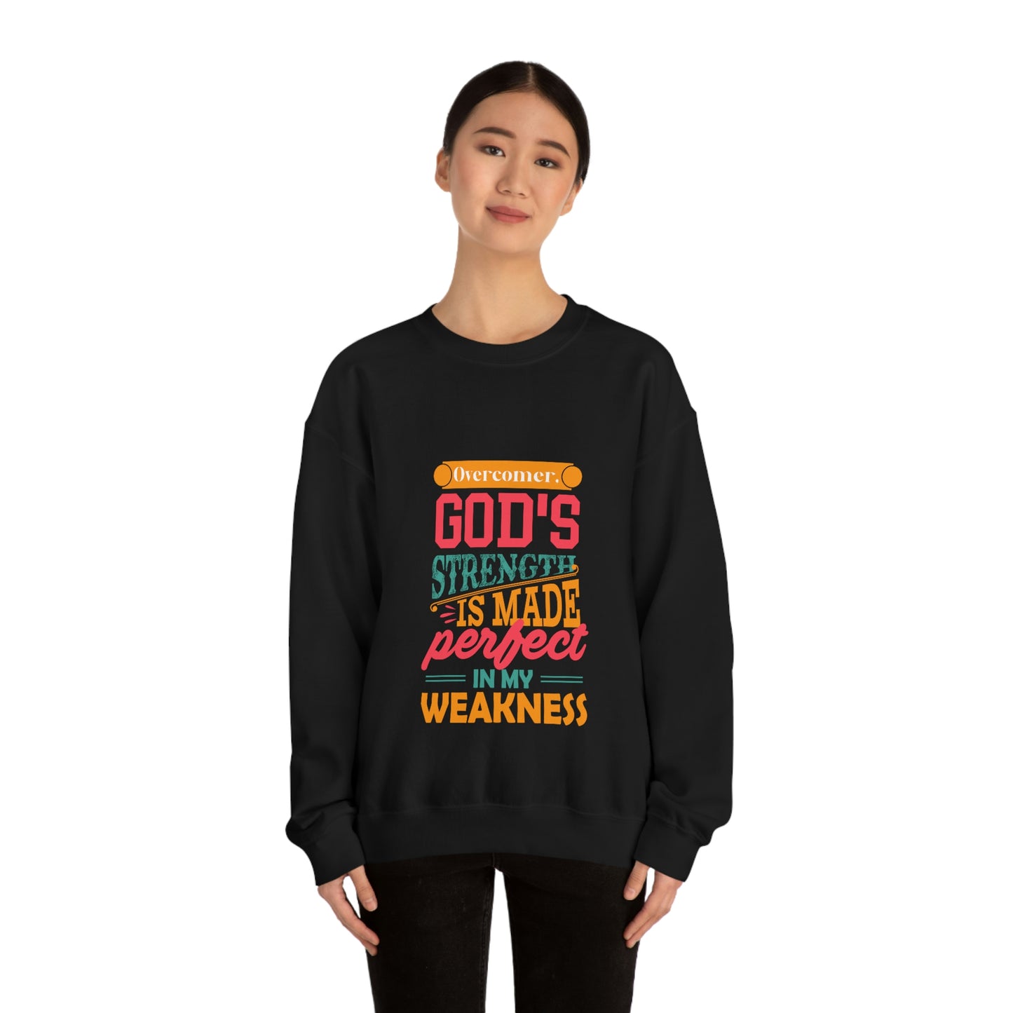 Overcomer, God's Strength Is Made Perfect In My Weakness Unisex Heavy Blend™ Crewneck Sweatshirt