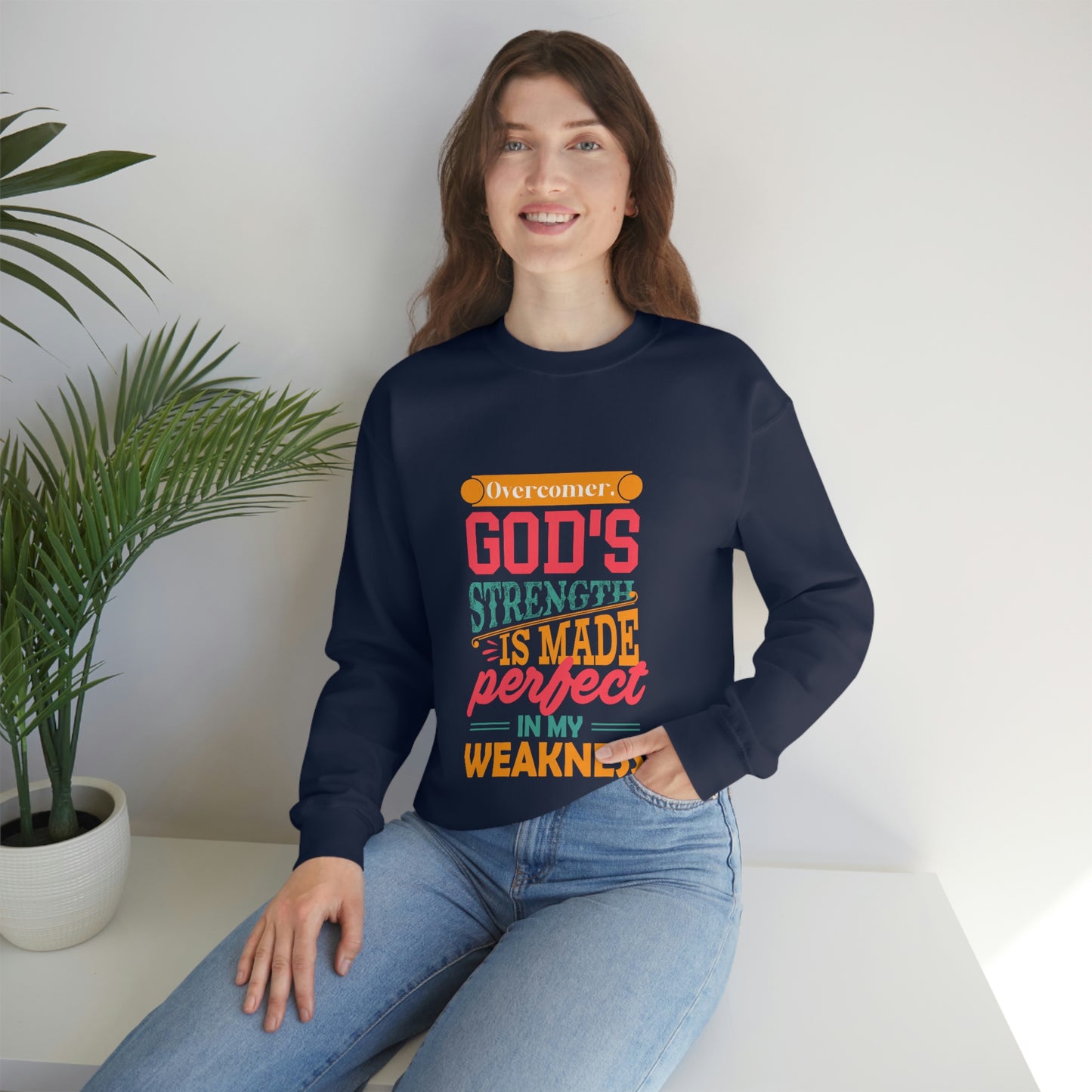 Overcomer, God's Strength Is Made Perfect In My Weakness Unisex Heavy Blend™ Crewneck Sweatshirt