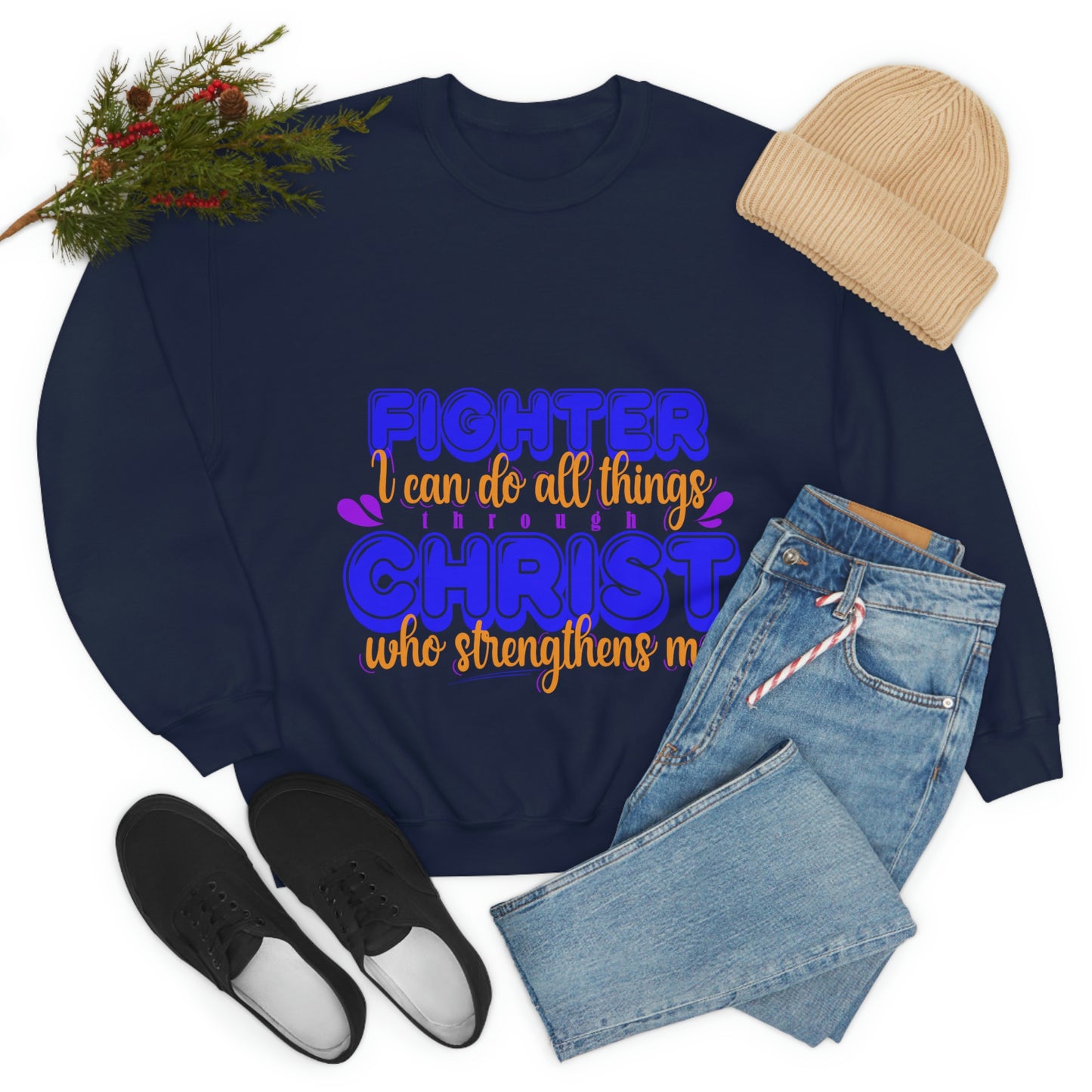 Fighter I Can Do All Things Through Christ Who Strengthens Me  Unisex Heavy Blend™ Crewneck Sweatshirt