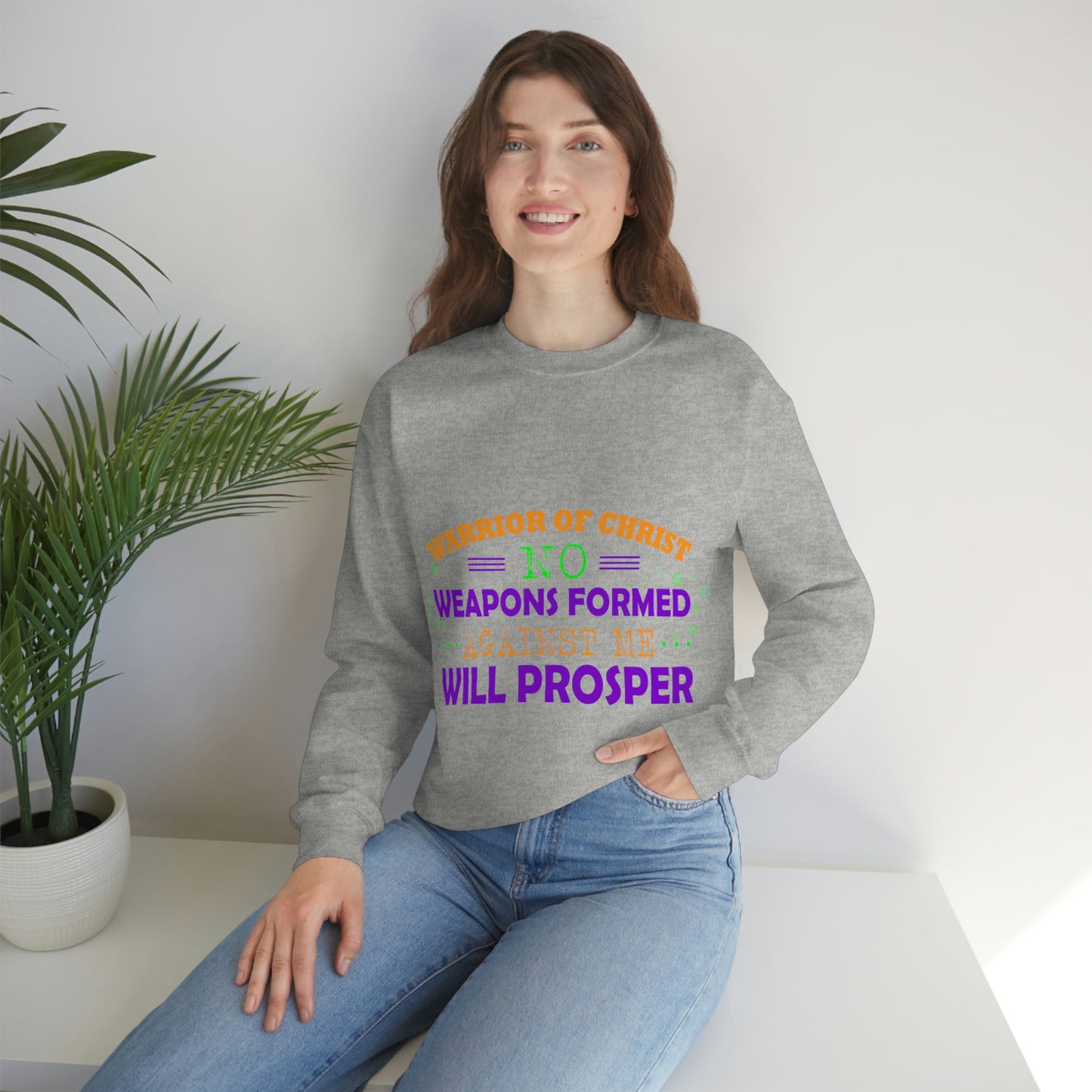 Warrior Of Christ No Weapons Formed Against Me Will Prosper Unisex Heavy Blend™ Crewneck Sweatshirt